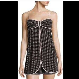 Kate Spade Polka Dot Chemise W Bow Black Pink XL Sleepwear Gown
